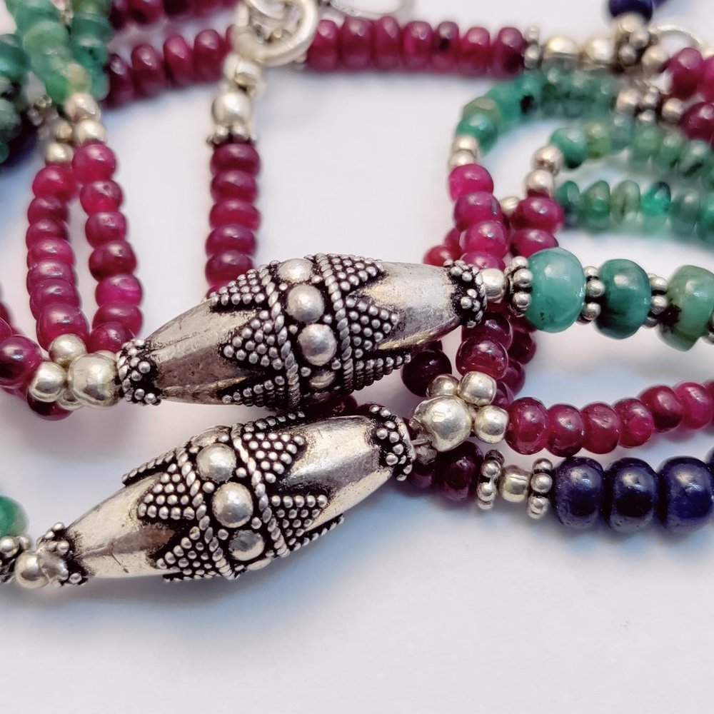 21" Solid Sterling Silver Multi Stone Necklace - image 6